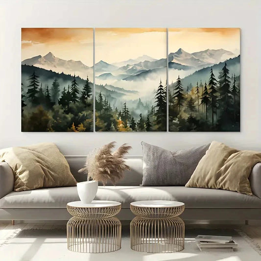 3pcs Nature Mountain Wall Art Design Metal Print Ready to Hang Art
