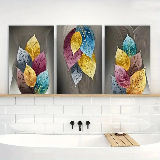 3pcs Abstract Leaves Painting Fashion Printing Metal Print Ready to Hang Art