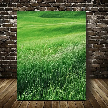 Serene Green Thatch Grass Meadow Painting 40x60cm Metal Print Ready to Hang