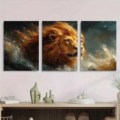 3pcs Lion Psalm Scripture Oil Painting Metal Print Ready to Hang Art