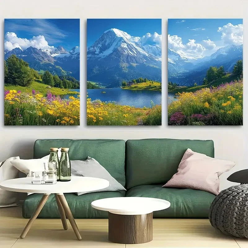 3pcs Swiss Alps in Switzerland Metal Print Ready to Hang Art