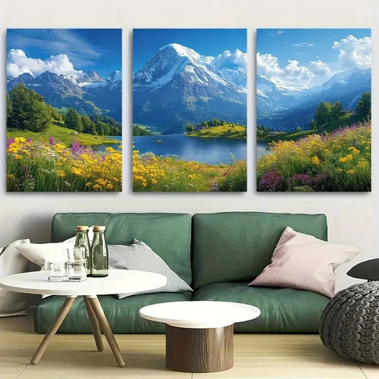 3pcs Swiss Alps in Switzerland Metal Print Ready to Hang Art