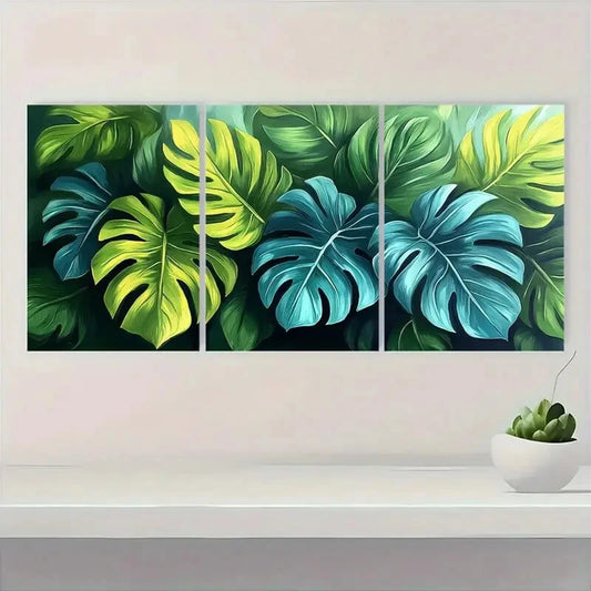 3pcs Minimalist Tropical Monstera Leaf Metal Print Ready to Hang Art