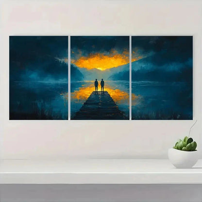 3pcs Dockside Silhouettes Serene Nature Scene Metal Print Ready to Hang Art