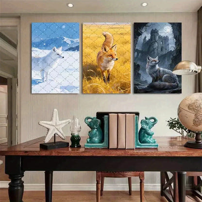 3pcs Sunlit Wheat Field & Moonlit Forest Scene Metal Print Ready to Hang Art