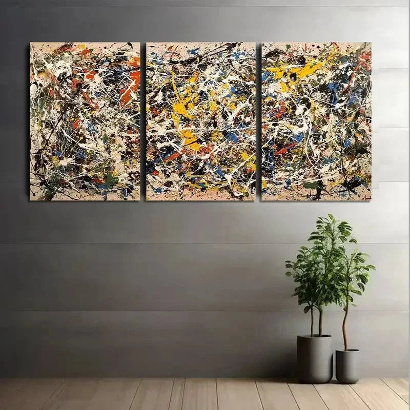 3pcs Jackson Pollock-Inspired Abstract Metal Print Ready to Hang Art