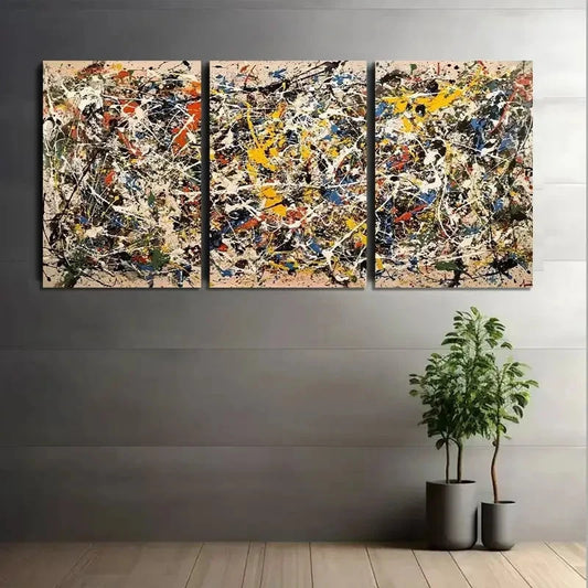 3pcs Jackson Pollock-Inspired Abstract Metal Print Ready to Hang Art