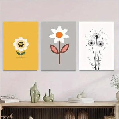 3pcs Modern Floral Minimalist Flower YellowWall Art Set Canvas Unframed - High Quality Print 100% Australian Made Wall Canvas