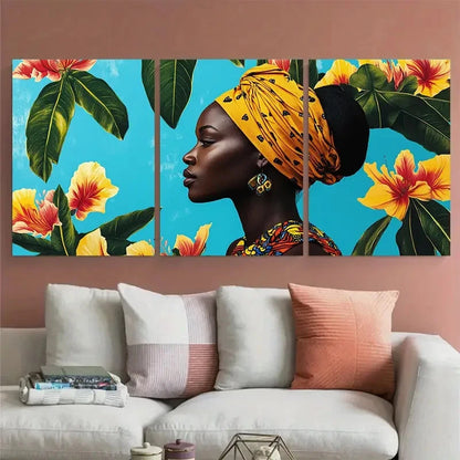 3pcs Abidjan Ivory Coast Travel Floral Design Wall Art Set Canvas Framed 60x90cm - High Quality Print 100% Australian Made Wall Canvas Ready to Hang