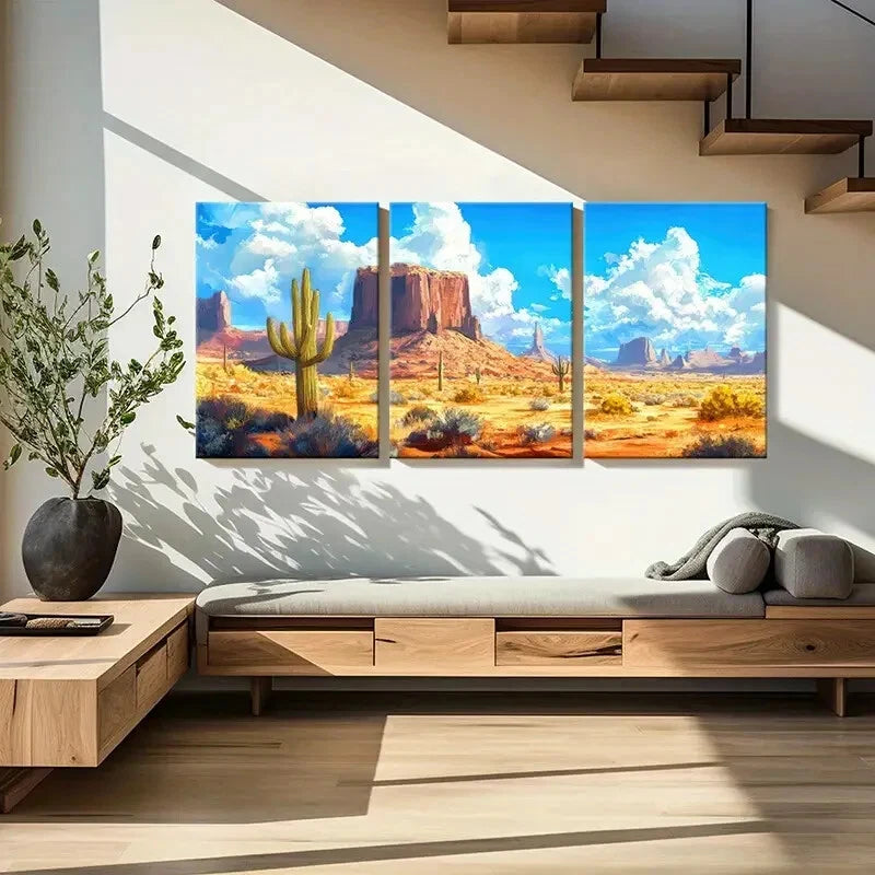 3pcs Rock Formations Blue Sky Clouds Warm Color Metal Print Ready to Hang Art