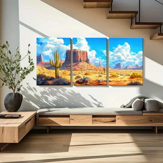3pcs Rock Formations Blue Sky Clouds Warm Color Metal Print Ready to Hang Art