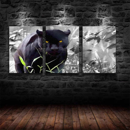 3pcs Black and White Panther Gray Metal Print Ready to Hang Art