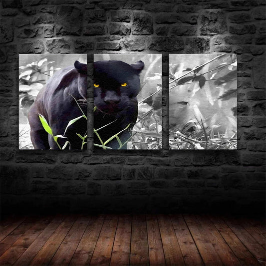 3pcs Black and White Panther Gray Metal Print Ready to Hang Art