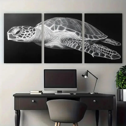 3pcs Minimalist Sea Turtle Illustration Metal Print Ready to Hang Art