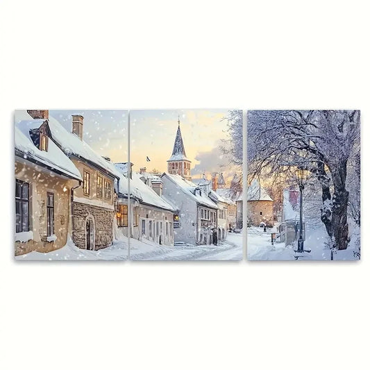 3pcs Tallinn Winter Snowy Estonia Old Town Print Metal Print Ready to Hang Art