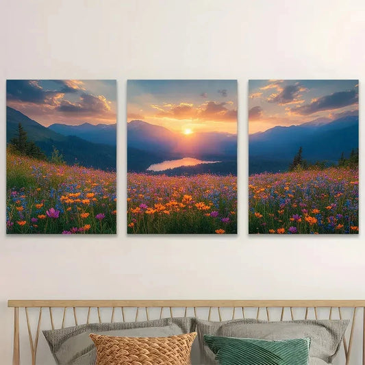 3pcs Serene Wildflower Landscape Wall Art Set Canvas Framed 60x90cm - High Quality Print 100% Australian Made Wall Canvas Ready to Hang