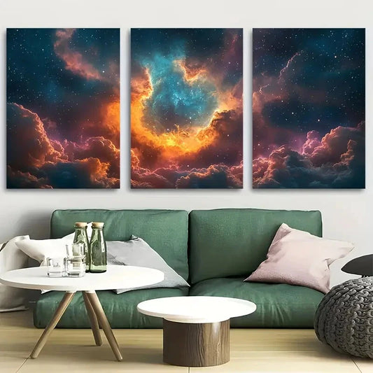 3pcs Nebula with Stars And Galaxies Metal Print Ready to Hang Art