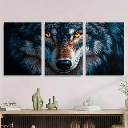 3pcs Grey Wolf Paintings Stunning Golden Eyes Metal Print Ready to Hang Art