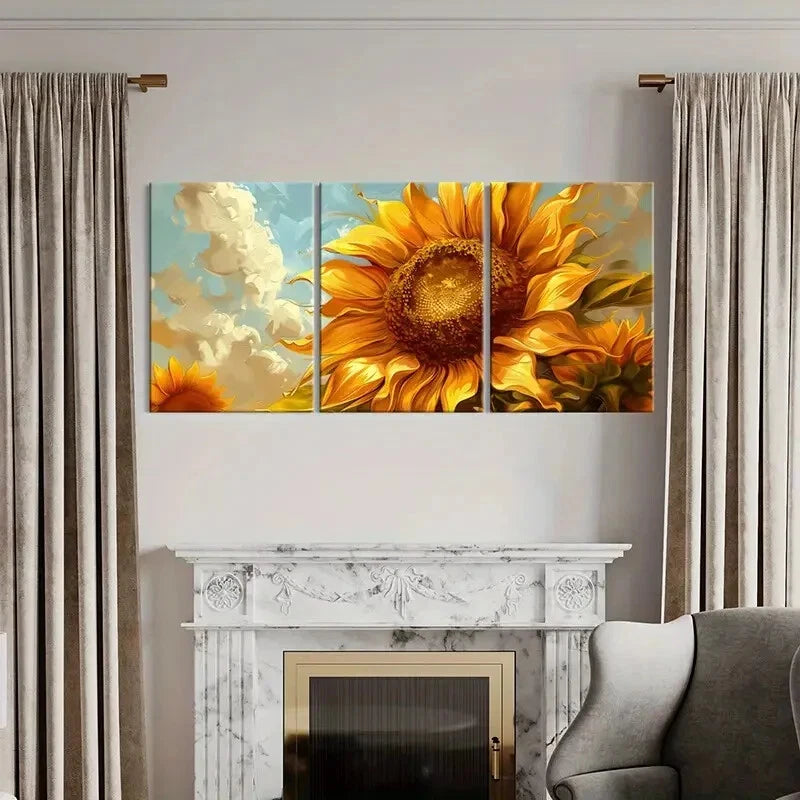 3pcs Sunflower Abstract Art Vibrant Colors Metal Print Ready to Hang Art