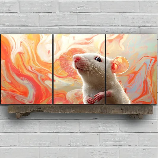 3pcs Flexible Mouse Animal Themed Metal Print Ready to Hang Art