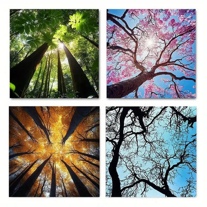 4pcs Spring Summer Autumn Winter Four Seasons Wall Art Canvas Framed