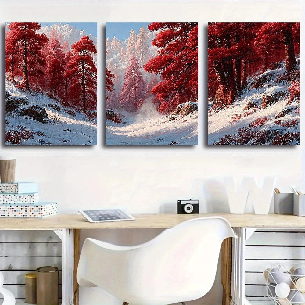 3pcs Textured Nordic Scene Frozen Metal Print Ready to Hang Art