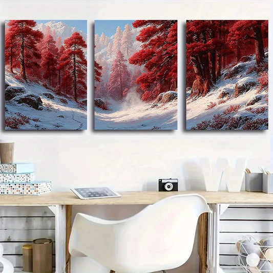 3pcs Textured Nordic Scene Frozen Metal Print Ready to Hang Art