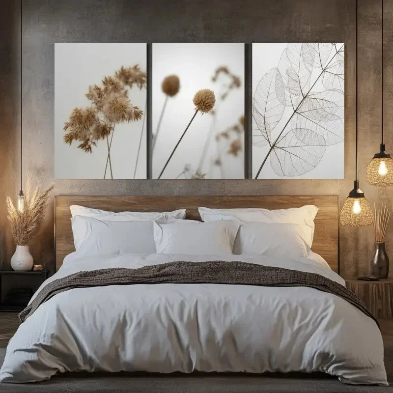 3pcs Minimalist Botanical Decor with Pampas Grass Metal Print Ready to Hang Art