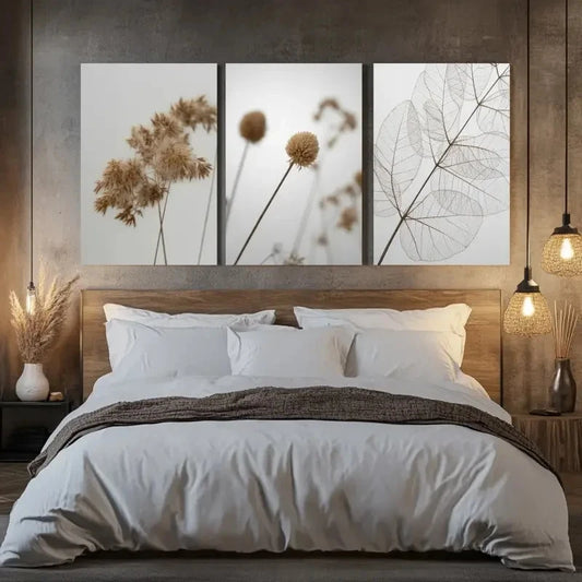 3pcs Minimalist Botanical Decor with Pampas Grass Metal Print Ready to Hang Art