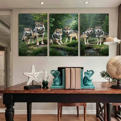 3pcs Wolf Pack in Forest Nature Themed Wildlife Metal Print Ready to Hang Art