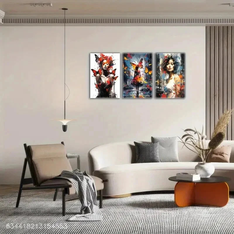 3pcs Beauty and Butterfly Decoration Poster Metal Print Ready to Hang Art