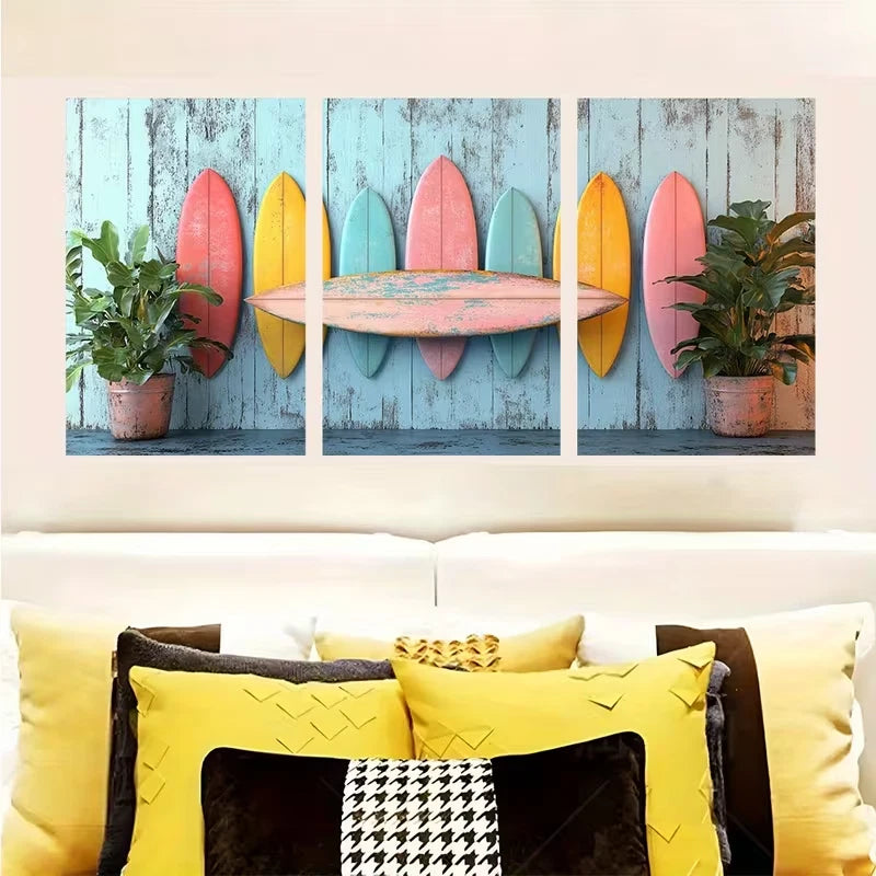3pcs Color Palette Surfboard Lineup Wall Art Set Canvas Framed 60x90cm - High Quality Print 100% Australian Made Wall Canvas Ready to Hang