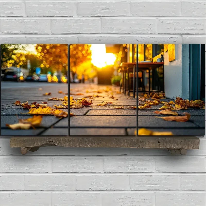 3pcs Mural Painting Set Street Cafes Metal Print Ready to Hang Art