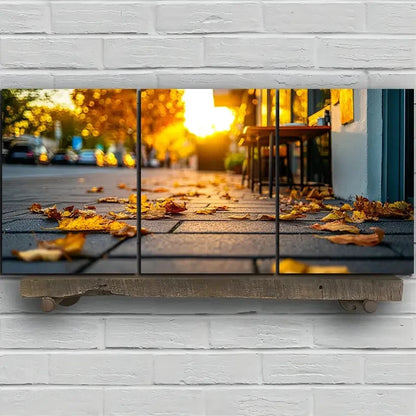 3pcs Mural Painting Set Street Cafes Metal Print Ready to Hang Art