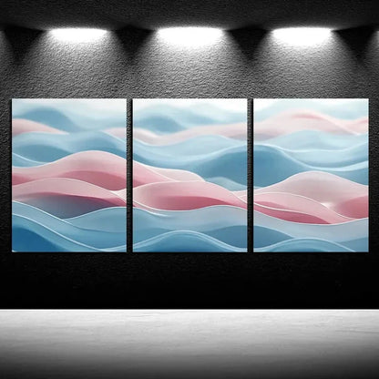 3pcs Vibrant Beautiful Light and Pink Sky Design Metal Print Ready to Hang Art