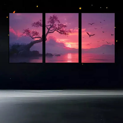 3pcs Cherry Blossoms By A Lake Canvas Framed 40x60cm - High Quality Print 100% Australian Made Wall Canvas Ready to Hang