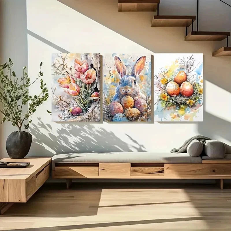 3pcs Featuring Easter-Themed Decorations Metal Print Ready to Hang Art