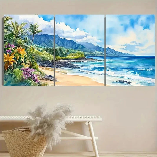 3pcs Vibrant Maui Hawaii Illustration Metal Print Ready to Hang Art