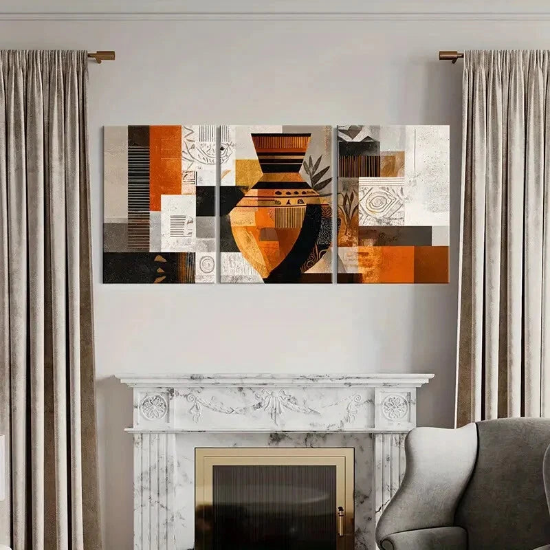 3pcs Abstract Geometric Art Warm Tones Metal Print Ready to Hang Art