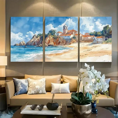 3pcs Saint Michael, Portugal Watercolor Vacation Metal Print Ready to Hang Art