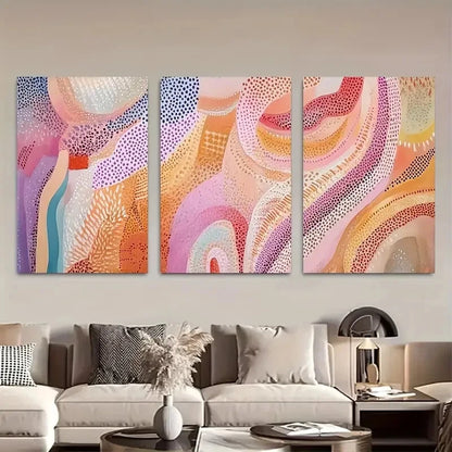 3pcs Abstract Pastel Dot Vibrant Colors & Patterns Metal Print Ready to Hang Art
