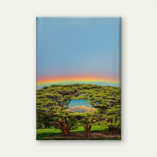 Vibrant Rainbow & Big Tree, Metal Print Ready to Hang