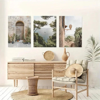 3pcs Italian Countryside Mediterranean Landscape Metal Print Ready to Hang Art