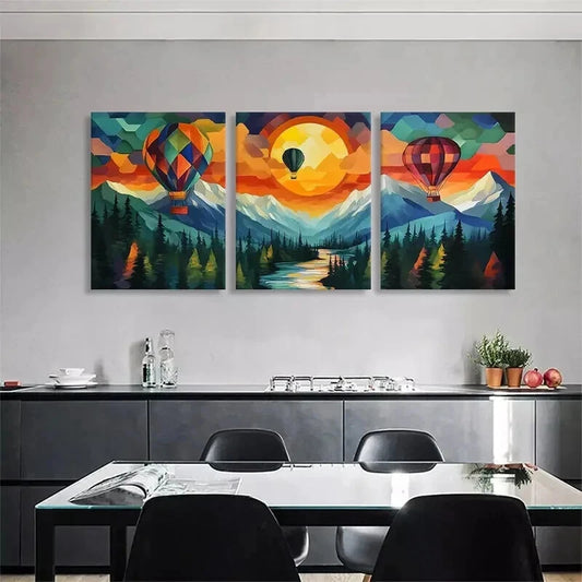 3pcs Hot Air Balloon Sunset Landscape Perfect Wall Art Set Canvas Framed 40x60cm - High Quality Print 100% Australian Made Wall Canvas Ready to Hang