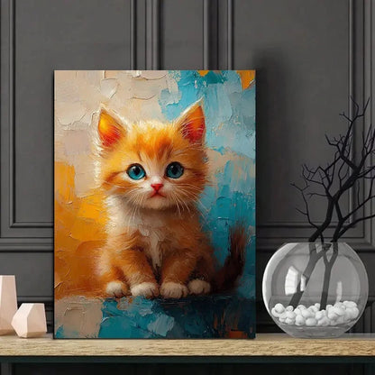 Charming Kitten Painting, Soft Color with Orange 40x60cm Metal Print Ready to Hang