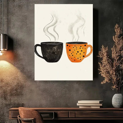 Beautiful Steaming Hot Coffee Cups Painting 40x60cm Metal Print Ready to Hang