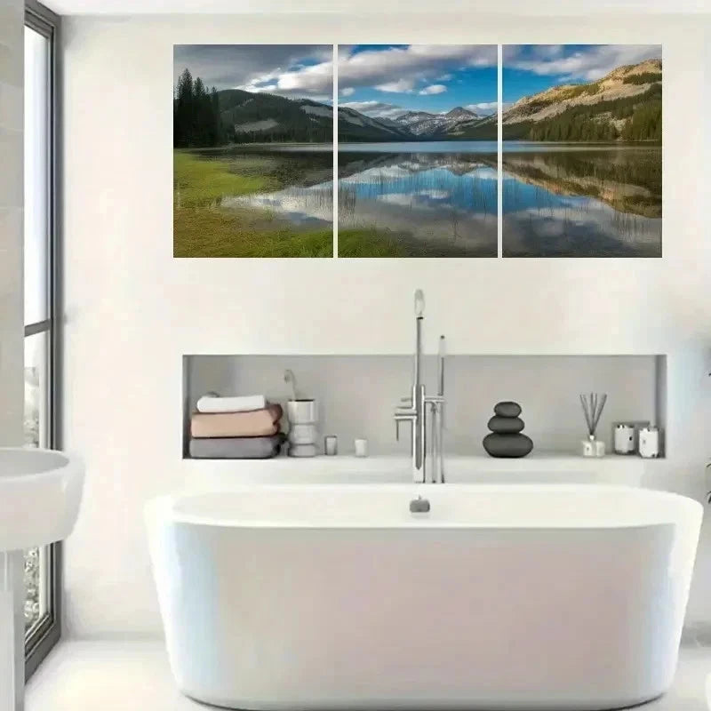 3pcs Mountain & Pine Tree Reflection Wall Art Set Canvas Framed 40x60cm - High Quality Print 100% Australian Made Wall Canvas Ready to Hang