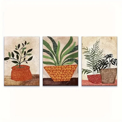 3pcs Bohemian Green Abstract Bonsai Metal Print Ready to Hang Art