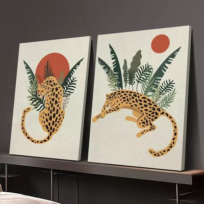 2pcs Cartoon Painting Decoration, Jungle Art, Minimalism Canvas Framed 50x75cm - High Quality Print 100% Australian Made Wall Canvas Ready to Hang