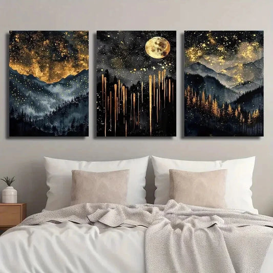 3pcs Abstract Starry Celestial Sky Black Perfect Wall Art Set Canvas Framed 40x60cm - High Quality Print 100% Australian Made Wall Canvas Ready to Hang